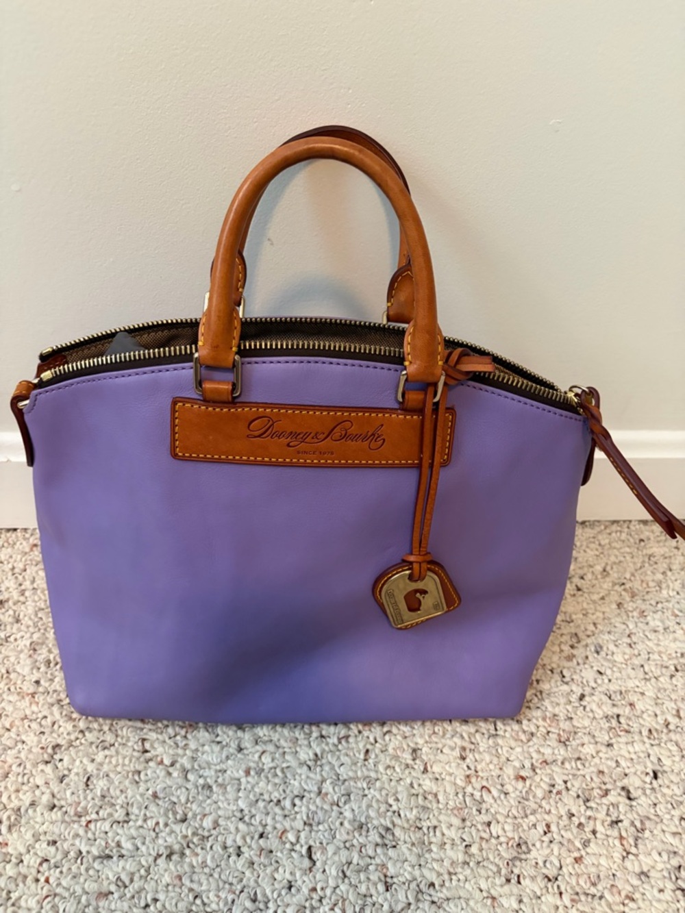 Dooney & Bourke Lavender Dillen Satchel with Tan Leather Handles